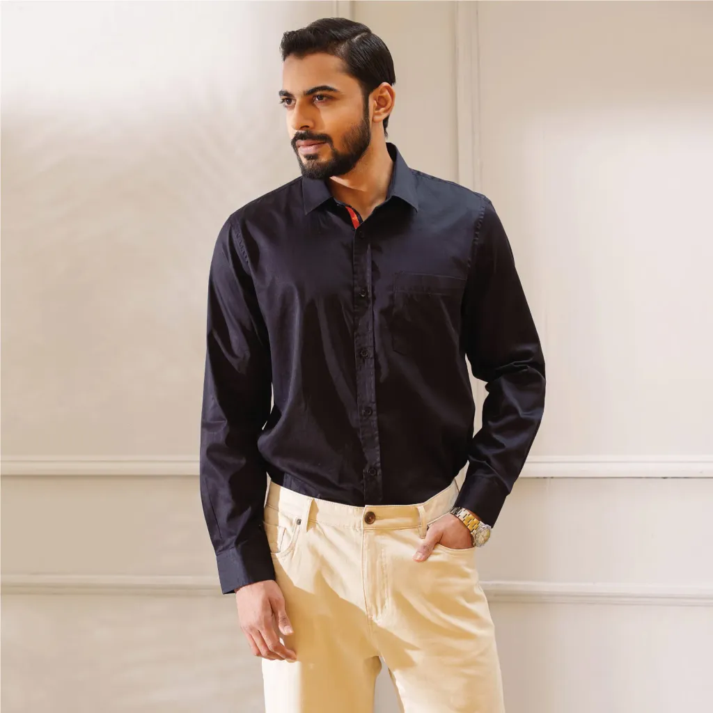 Black Shantoon Cotton Long Sleeve Shirt