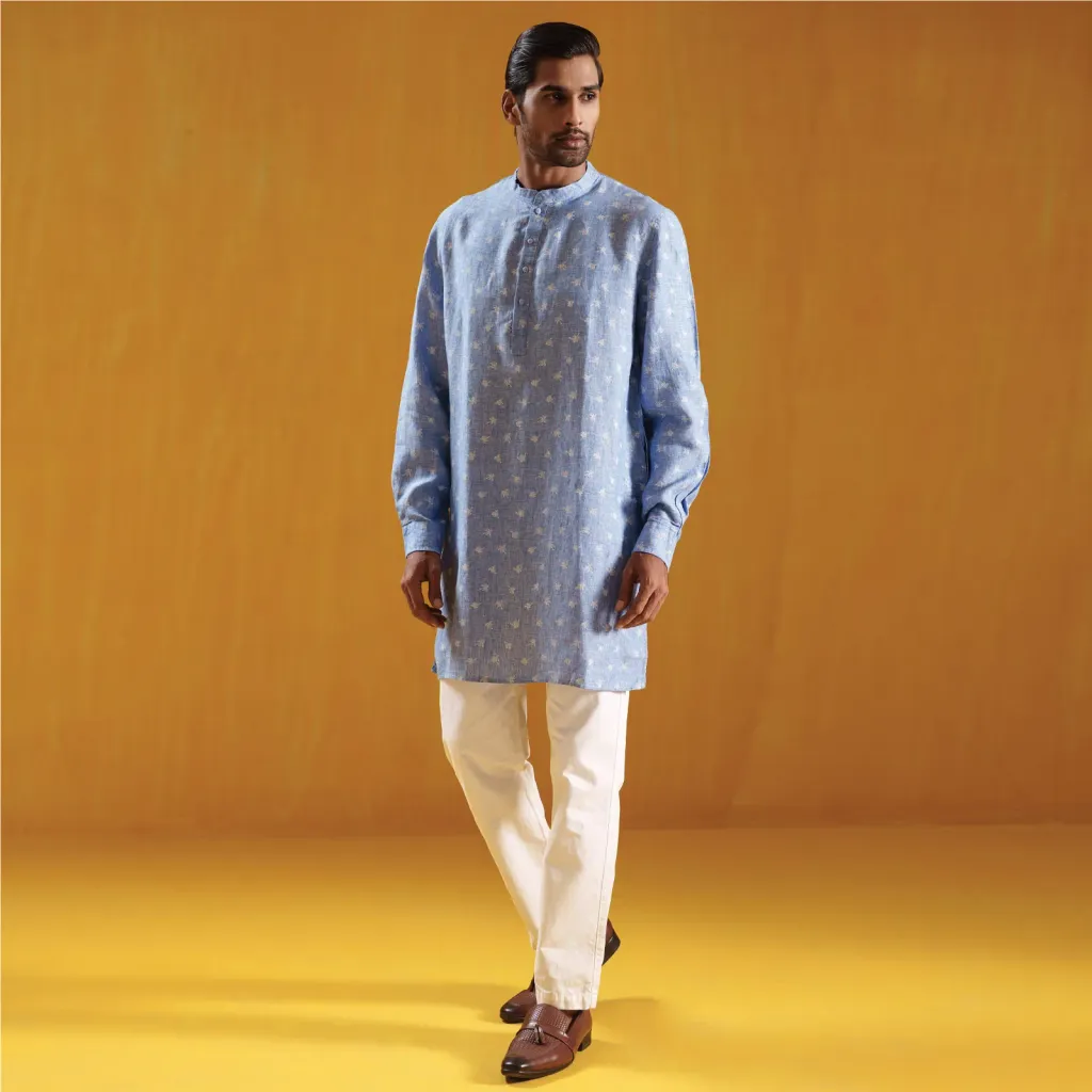 Sky Blue Print Premium Linen Panjabi