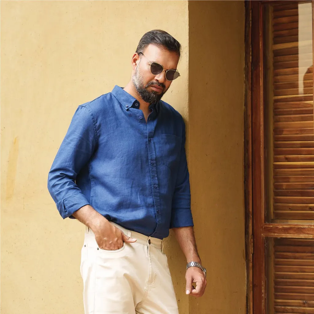 Navy Blue Premium Linen Long Sleeve Alpha Shirt