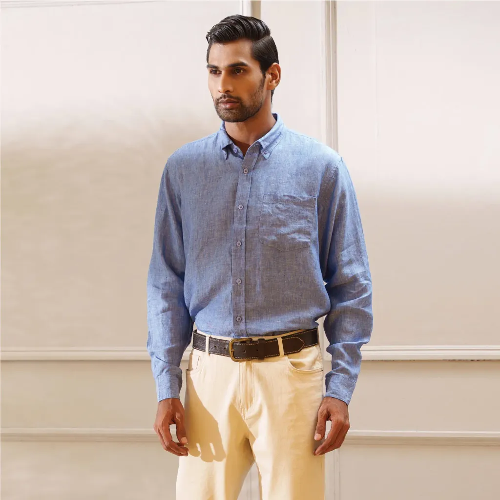Marine Blue Premium Linen Long Sleeve Alpha Shirt
