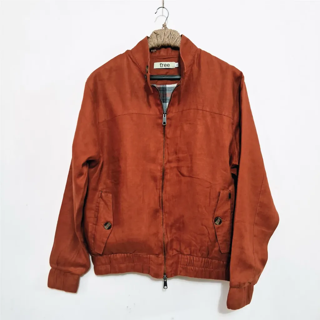 Burnt Orange Premium Linen Harrington Jacket