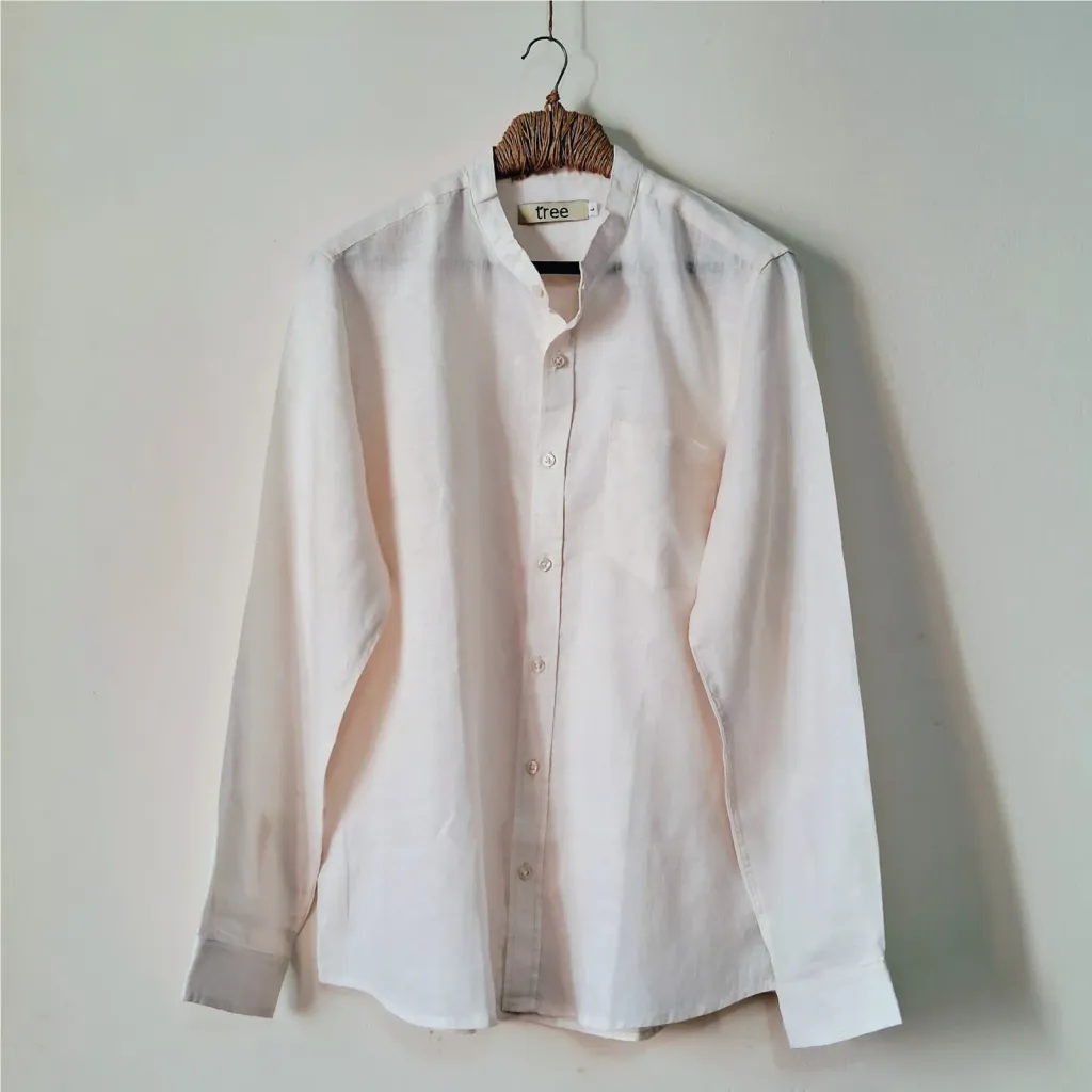 Creamy White Premium Linen Mandarin Collar Shirt