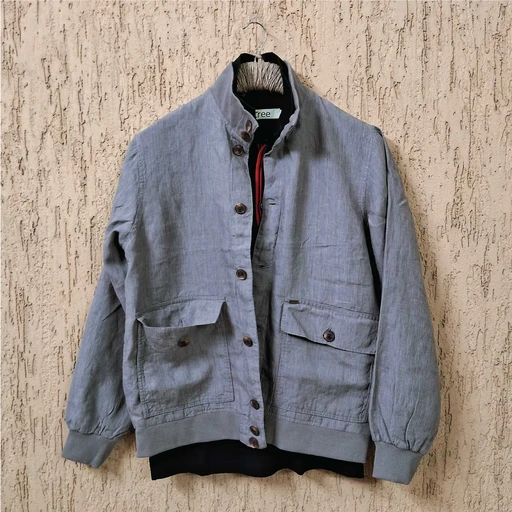 Space Gray Textured Premium Linen Bomber Jacket