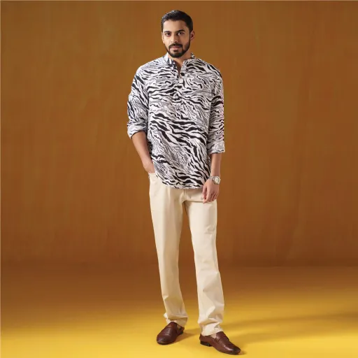 Bengal Tiger Print Premium Linen Henley Shirt