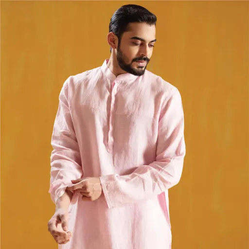 Pastel Pink Premium Linen Panjabi