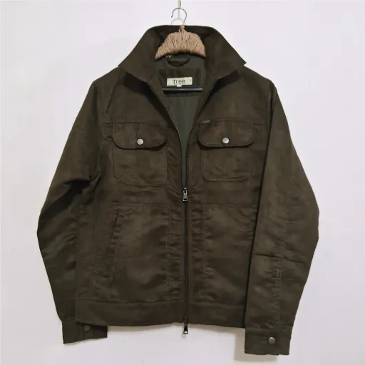 Deep Olive Soft Suede Trucker Jacket