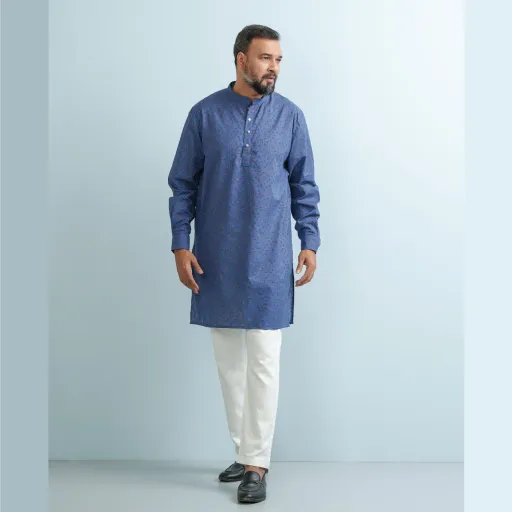 Metallic Blue Print Premium Linen Panjabi