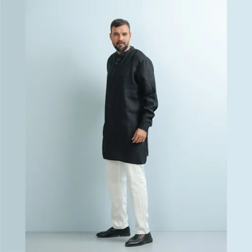 Whole Black Premium Linen Panjabi