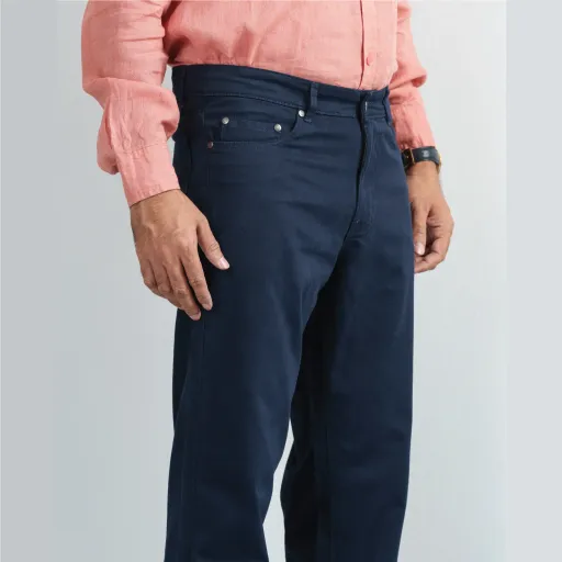 Navy Blue Non-Stretch Cotton Twill Jeans