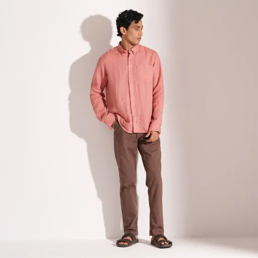 Brown Non-Stretch Cotton Twill Chino Pants