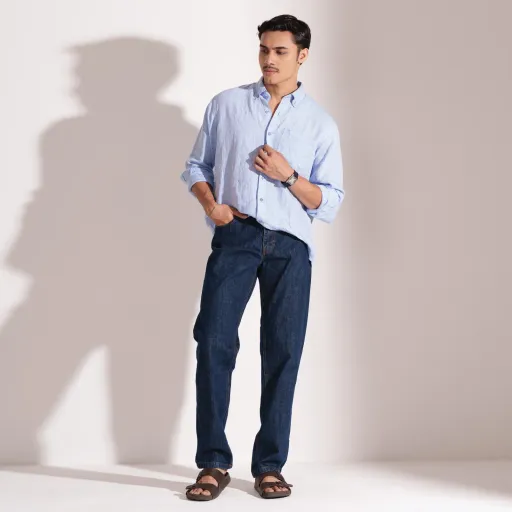 Dark Blue Straight Fit Cotton Denim Jeans - 13.5 oz