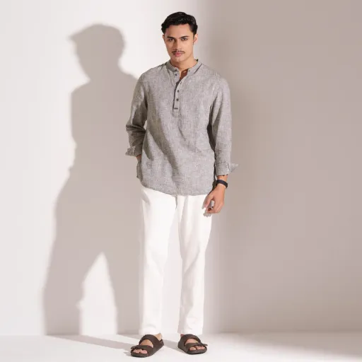 Olive Gray Lightweight Linen Henley Shirt