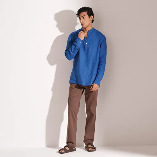Royal Blue Premium Linen Henley Shirt