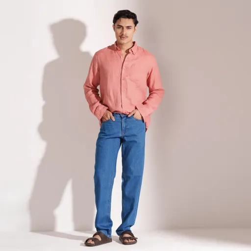 Sky Blue Straight Fit Cotton Denim Jeans - 12.5 oz