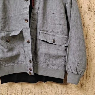 Space Gray Textured Premium Linen Bomber Jacket