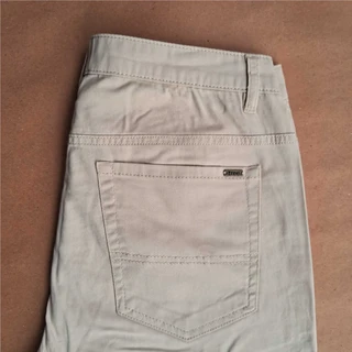 Cream Beige Straight Fit Twill Pants 