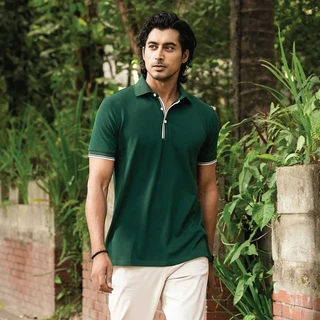 Forest Green Short Sleeve Rib-Placket Polo Shirt