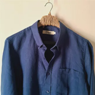 Navy Blue Premium Linen Long Sleeve Alpha Shirt