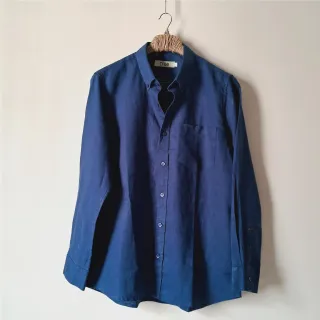 Navy Blue Premium Linen Long Sleeve Alpha Shirt
