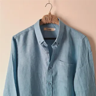 Coral Blue Premium Linen Long Sleeve Alpha Shirt