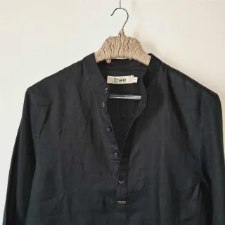Black Premium Linen Henley Shirt