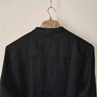 Black Premium Linen Henley Shirt