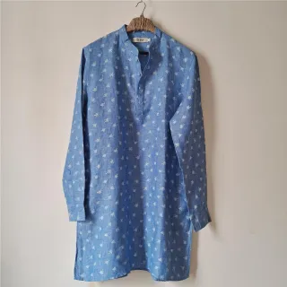 Sky Blue Print Premium Linen Panjabi