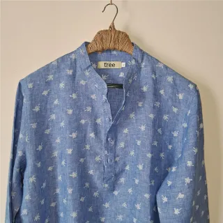 Sky Blue Print Premium Linen Panjabi