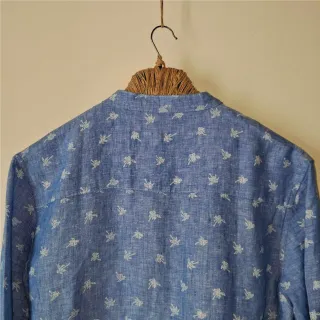 Sky Blue Print Premium Linen Henley Shirt