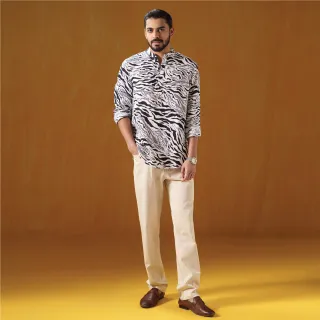 Bengal Tiger Print Premium Linen Henley Shirt