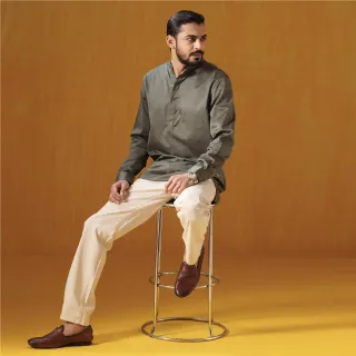 Olive Gray Premium Cotton Henley Shirt