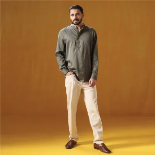 Olive Gray Premium Cotton Henley Shirt
