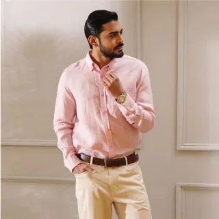 Pastel Pink Premium Linen Long Sleeve Alpha Shirt