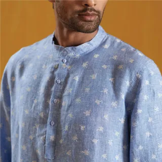 Sky Blue Print Premium Linen Panjabi