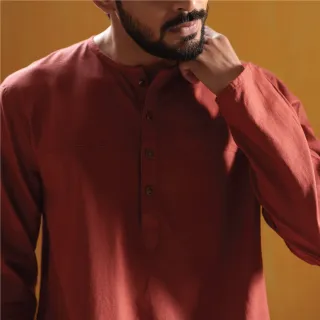 Terracotta Red Dobby Cotton Panjabi