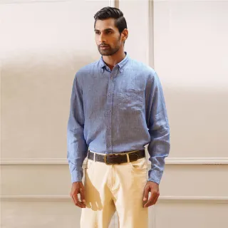 Marine Blue Premium Linen Long Sleeve Alpha Shirt