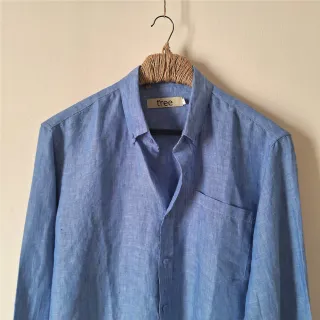 Marine Blue Premium Linen Long Sleeve Alpha Shirt