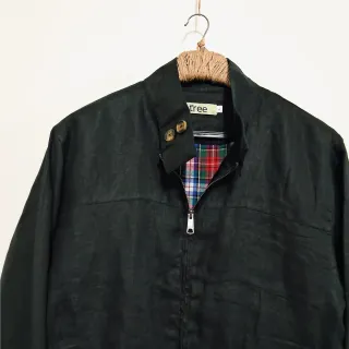 Jade Black Premium Linen Harrington Jacket