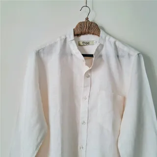 Creamy White Premium Linen Mandarin Collar Shirt