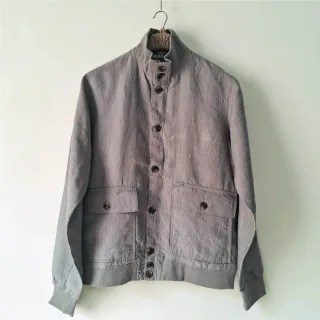 Space Gray Textured Premium Linen Bomber Jacket