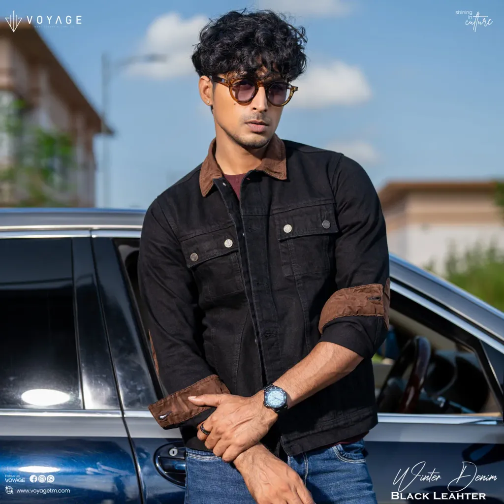 Black Leather Contrast Denim