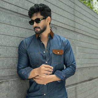 Blue Denim Shirt Contrast