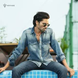 Destroyed Blue  Denim Shirt