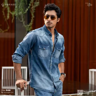 Destroyed Blue  Denim Shirt