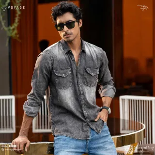 Destroyed Grey Denim Shirt