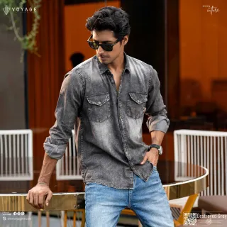 Destroyed Grey Denim Shirt