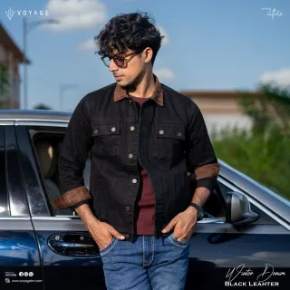 Black Leather Contrast Denim