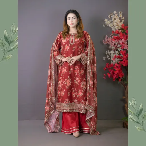 Maroon Ready To Wear Emnroidered Chiffon Festive Collection C-11502