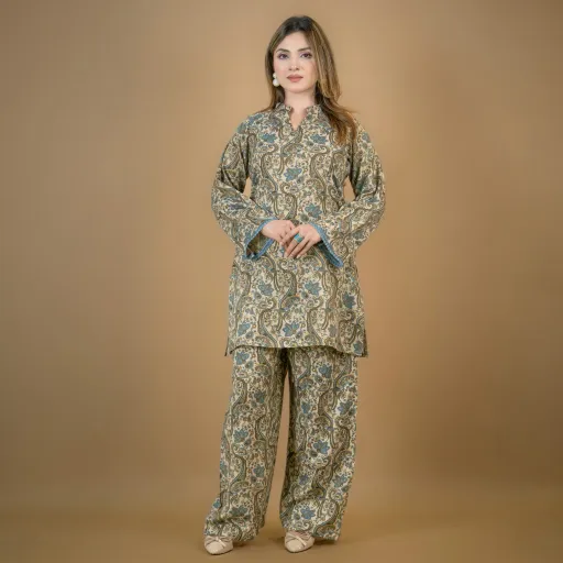 Beige Maisha Cotton Silk Co-Ord Set – 2 Piece Summer Collection C-12005